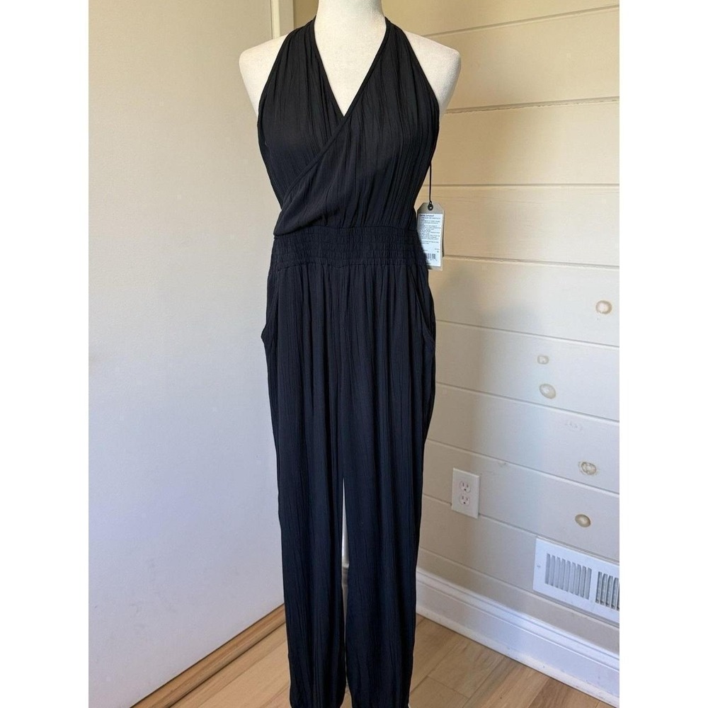 Prana Fernie Jumpsuit Black Halter Smocked Waist Tencel Woven Size M NEW